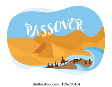 Passover card- The people of Israel getting out of Egypt-Vector illustration