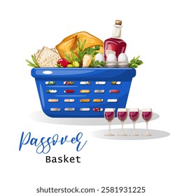 Passover food basket hand drawn illustration. Hand drawn illustration. Isolate, vector