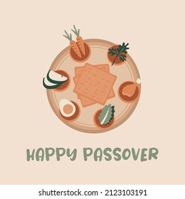 Passover greeting card and banner. Seder pesach invitation, greeting card template or holiday flyer. happy Passover in English and Hebrew. vector illustration