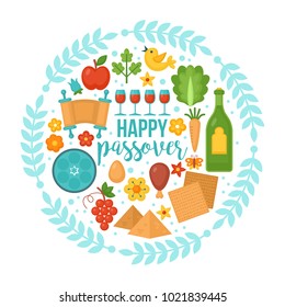 Passover greeting card design with matzo and wine 