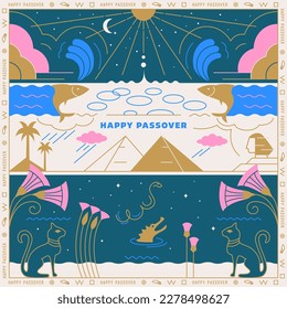 PASSOVER GREETING CARD. Jewish holiday card. Vector illustration. Can use as greeting card, poster, cover, wall art, print and more...