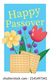 Passover greeting card. Seder Pesach invitation, greeting card template, Holiday flyer. English and Hebrew card. Vector illustration.