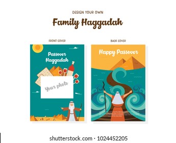 Passover Haggadah design template. The story of Jews exodus from Egypt. traditional icons and desert Egypt scene. make your family haggadah