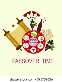 passover holiday background with symbolic objects.