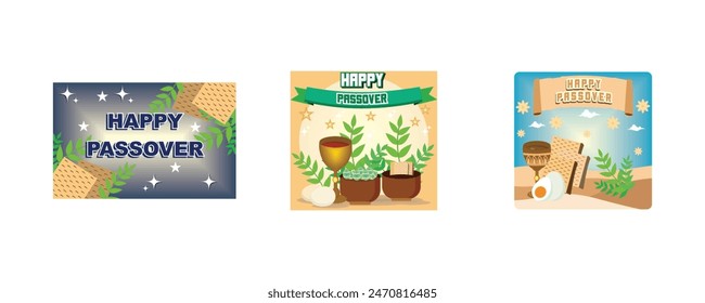 Passover holiday concept. A of the traditional matzot, eggs Passover. A of the traditional matzot, eggs and chalice for Passover. Set flat vector illustration 