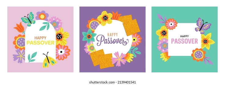 Passover holiday cute greeting card set. Childish print for Pesach cards, poster, banner and background