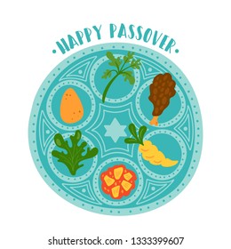 Passover holiday cute traditional seder plate. Childish print for cards, invitations and stickers.