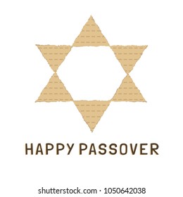 Passover holiday flat design icons of matzot in star of david shape with text in english "Happy Passover".
