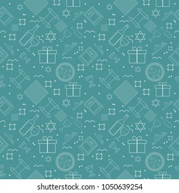 Passover holiday flat design white thin line icons seamless pattern.