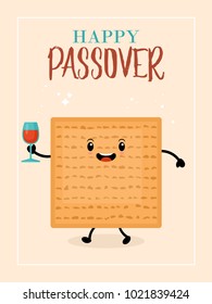 Passover holiday greeting card design with cute matzo character