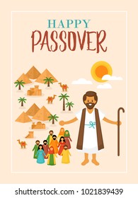 Passover holiday greeting card design with Moses and Egypt landscape