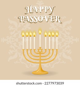 Passover holiday. Stunning background featuring the menorah and star of David set against a beautiful patterned design. Vector illustration.