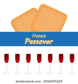 Passover Jewish with matzah and wine, vector art illustration.