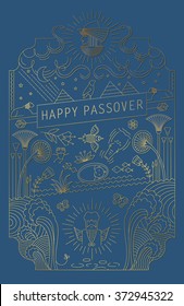 PASSOVER LINE ART CARD. Gold foil. Vector illustration file.