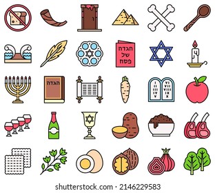 Passover or Pesach related filled icon set, vector illustration