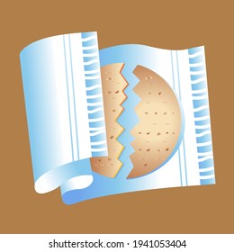 Passover. Pesach.Afikoman. Illustration of Breaking Afikoman Into Two During a Ceremony.Jewish matzah.
