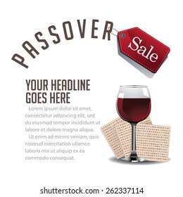 Passover sale wine and matzoh background EPS 10 vector royalty free stock illustration for greeting card, ad, promotion, poster, flier, blog, article, social media, marketing