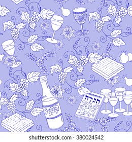 Passover seamless patten background. Jewish holiday Passover symbols. Vector illustration