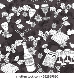 Passover seamless patten background. Jewish holiday Passover symbols. Vector illustration
