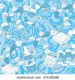 Passover seamless pattern background. Jewish holiday Passover symbols. Vector illustration