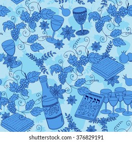 Passover seamless pattern background. Jewish holiday Passover symbols. Vector illustration