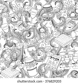 Passover seamless pattern background. Jewish holiday Passover symbols. Vector illustration