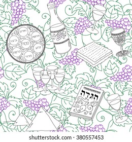 Passover seamless pattern background. Jewish holiday Passover symbols. Vector illustration