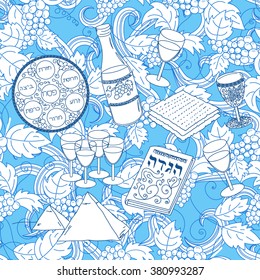 Passover seamless pattern background. Jewish holiday Passover symbols. Vector illustration