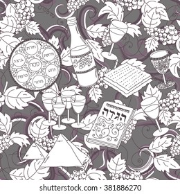 Passover seamless pattern background. Jewish holiday Passover symbols. Vector illustration