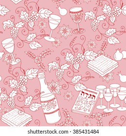 Passover seamless pattern background. Jewish holiday Passover symbols. Vector illustration