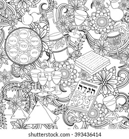 Passover seamless pattern background. Jewish holiday Passover symbols. Vector illustration