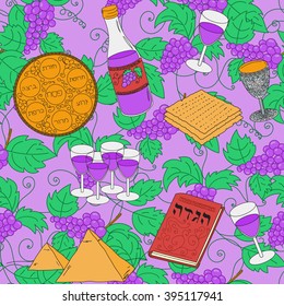 Passover seamless pattern background. Jewish holiday Passover symbols. Vector illustration