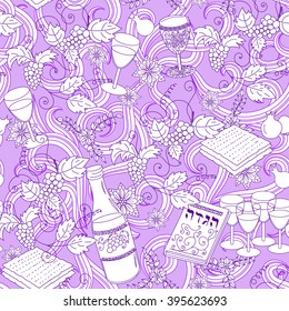 Passover seamless pattern background. Jewish holiday Passover symbols. Vector illustration
