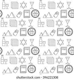 Passover seamless pattern background. Jewish holiday Passover symbols. Black and white background. Vector illustration