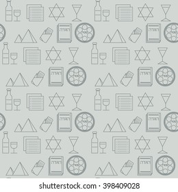 Passover seamless pattern background. Jewish holiday Passover symbols. Gray background. Vector illustration