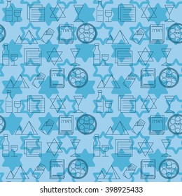 Passover seamless pattern background. Jewish holiday Passover symbols. Blue background. Vector illustration