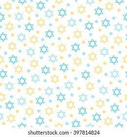 Passover seamless pattern with flowers and jewish stars on white background. Perfect for wallpaper, gift paper, pattern fills, web page background, Passover greeting cards