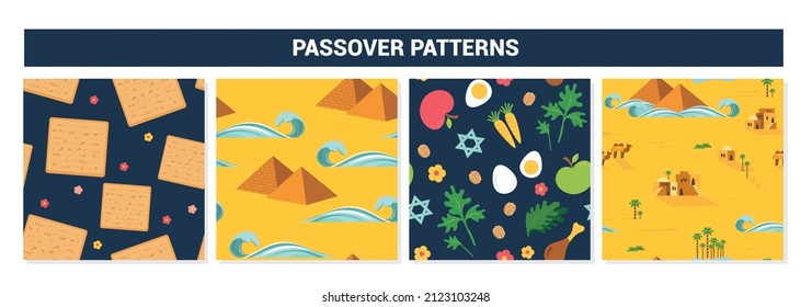 Passover seamless pattern. Jewish holiday . Pesach patterns for templates, invitations and designs with Egypt pyramids and flowers. Passover story and Egypt landscape . design vector illustration .