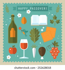 Passover seder flat icons 