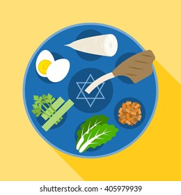 Passover seder, Happy Jewish holiday Pesach , Charoset and Chazeret flat design