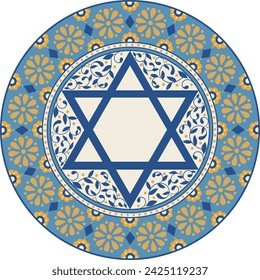 Passover seder plate decoration with copy space to text in wishes, blessings, and holy names