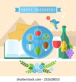 Passover Seder Plate With Flat Icons