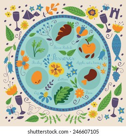 Passover seder plate with floral decoration