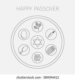 Passover seder plate with line icons. Vector illustration.