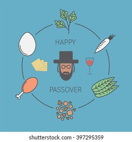 Passover seder plate with line icons. Vector illustration.