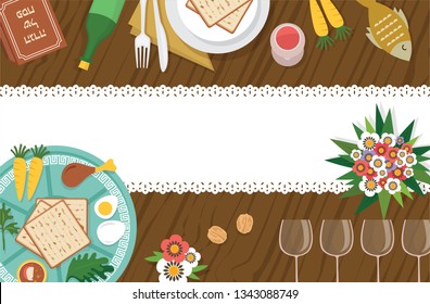 Passover Seder table with Seder plate and other elemnts-Vector Illustration