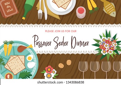 Passover Seder table with Seder plate-Vector Illustration