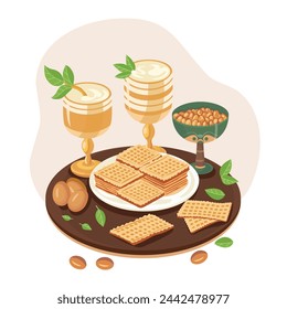 Passover template for your design with matzo. Jewish holiday background. Vector illustration