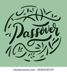 Passover text banner. Handwriting inscription Happy Passover square composition. Hand drawn vector art