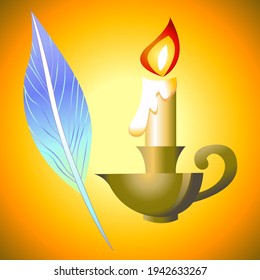 Passover.Pesach.Tradition Check for Hamec.Candle and bird feather.